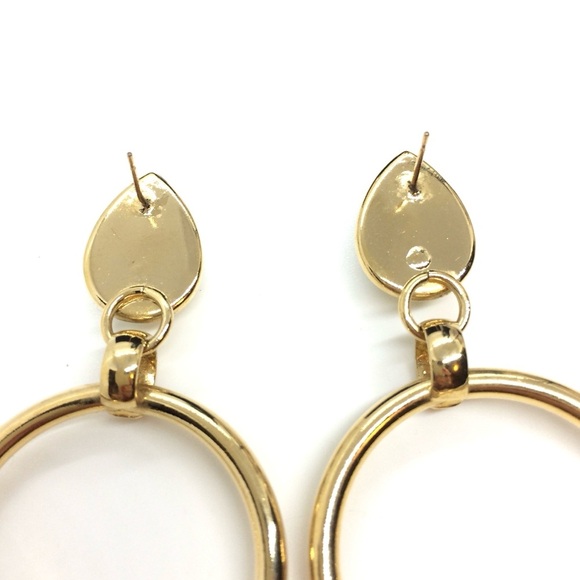 VINTAGE 80S 90S GOLD TONE STATEMENT DROP HOOP EARRINGS FAUX PEARL EARRINGS - Picture 13 of 13